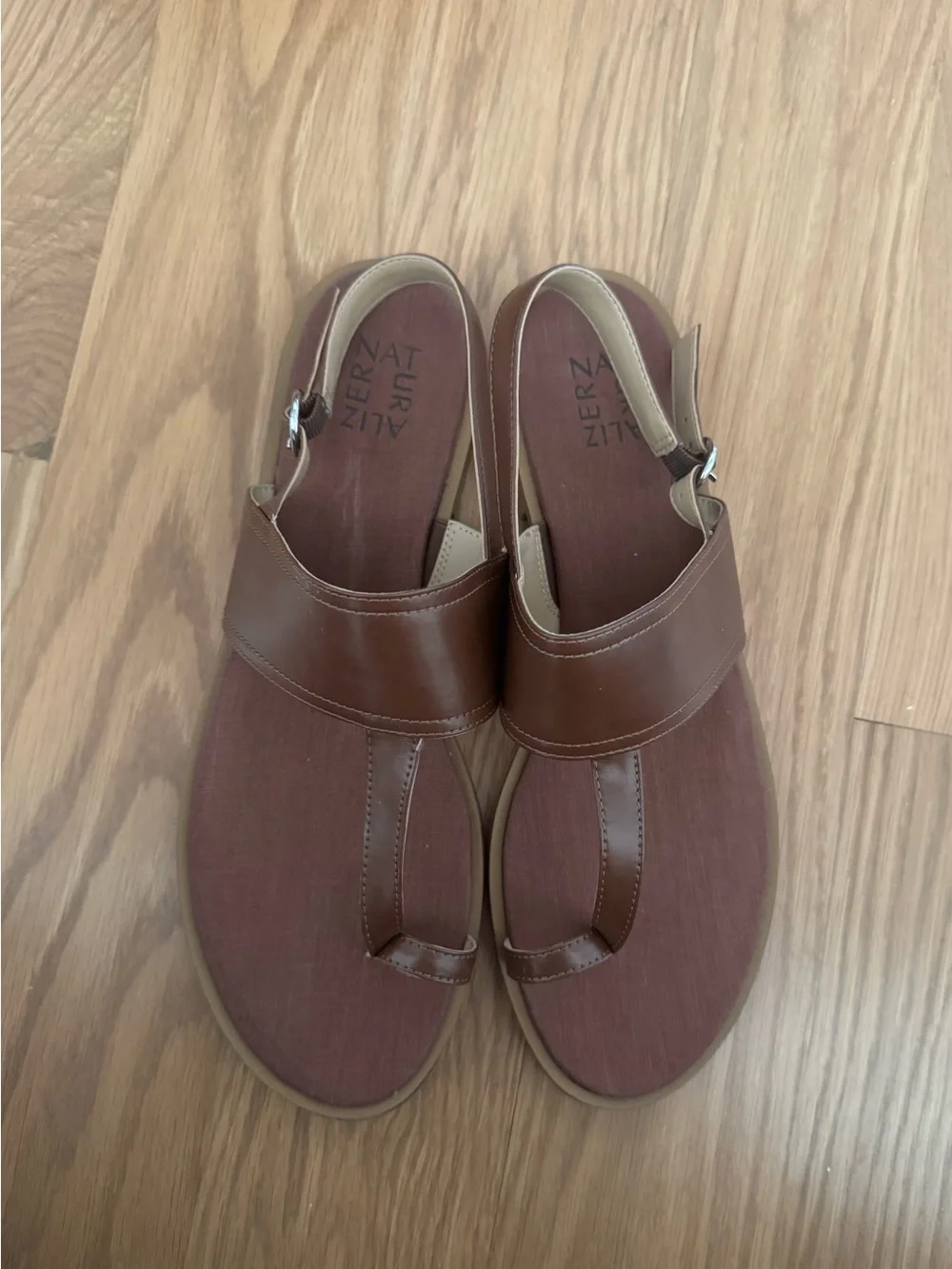 Naturalizer Brown Leather T Strap Sandals